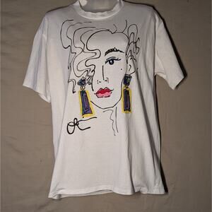 Vtg 90 KWBL TShirt Women Sz Med Puff Paint Nagel Style USA Mod Art Single Stitch
